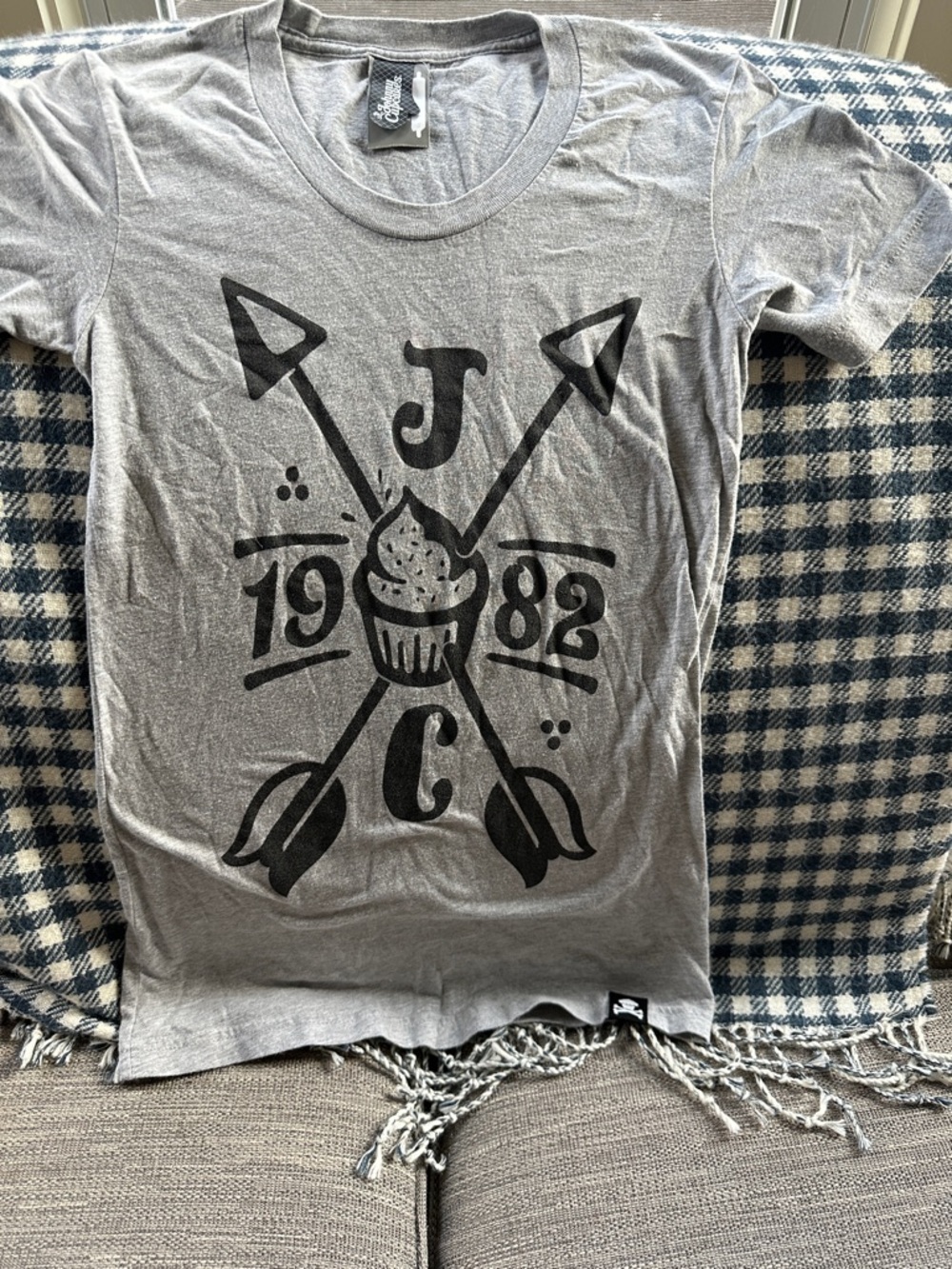 Johnny Cupcakes Grey Short Sleeve Tee with Black Graphic